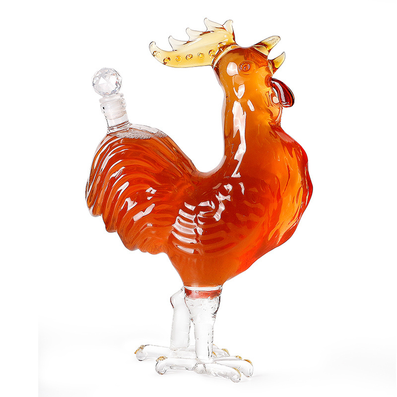 Rooster Shaped Alcohol Glass Bottles Handmade From Borosilicate Glass 1000ML