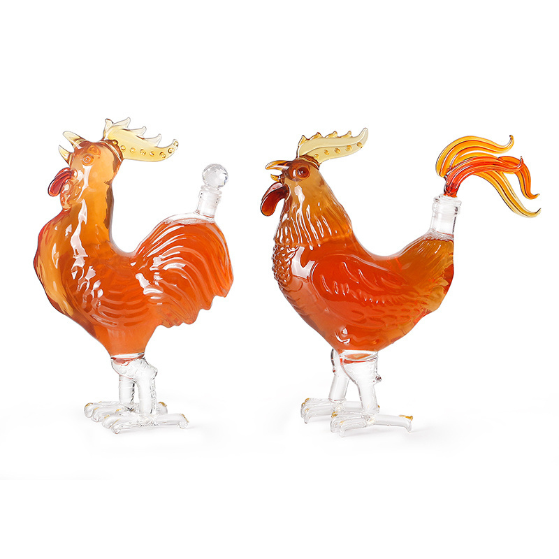 Rooster Shaped Alcohol Glass Bottles Handmade From Borosilicate Glass 1000ML