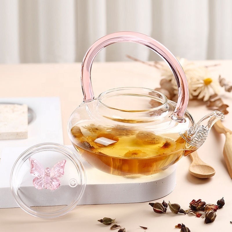 670 ml transparent High Temperature Steaming And Boiling Dual Purpose glass teapot