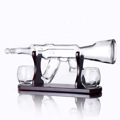 800ml AK 47 Large Capacity Gun Shape Whiskey Wine Decanter with Wooden Base and Glasses