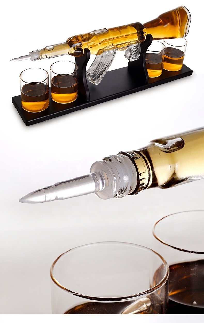 Clear Ak 47 gun Shaped Glass Wine Whiskey Decanter Glass Whiskey Decanter Set  Liquor Wine Bottles OEM