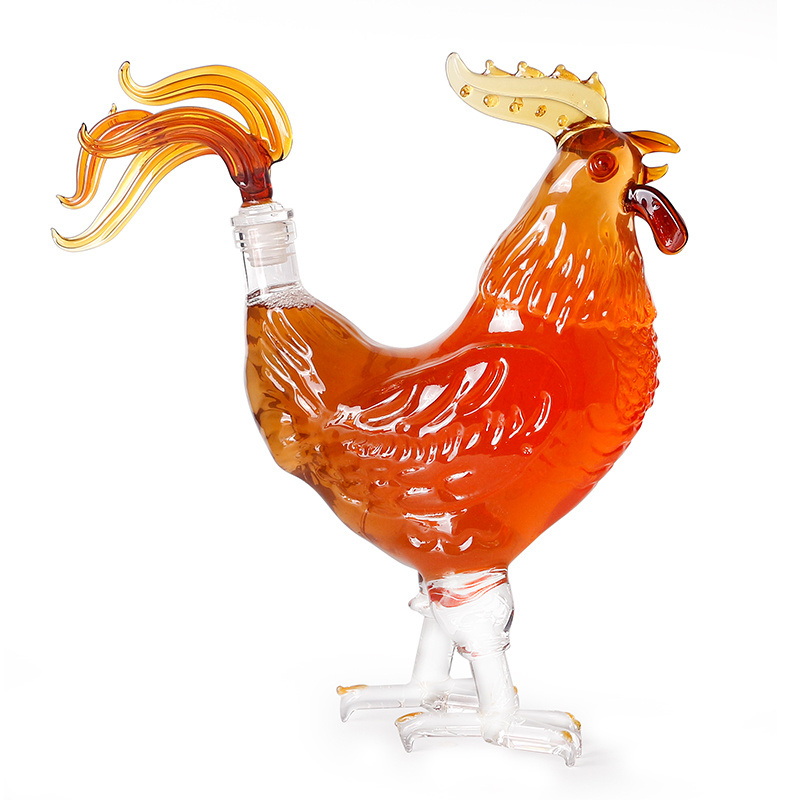 Rooster Shaped Alcohol Glass Bottles Handmade From Borosilicate Glass 1000ML