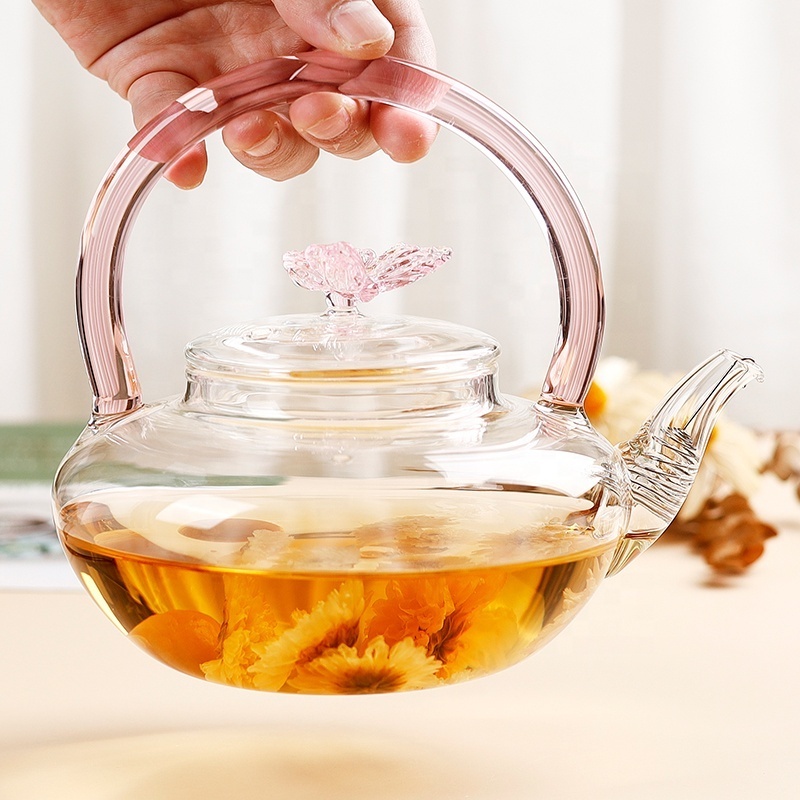 670 ml transparent High Temperature Steaming And Boiling Dual Purpose glass teapot