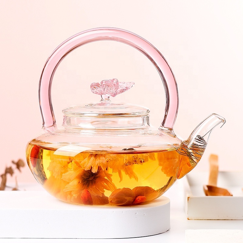 670 ml transparent High Temperature Steaming And Boiling Dual Purpose glass teapot