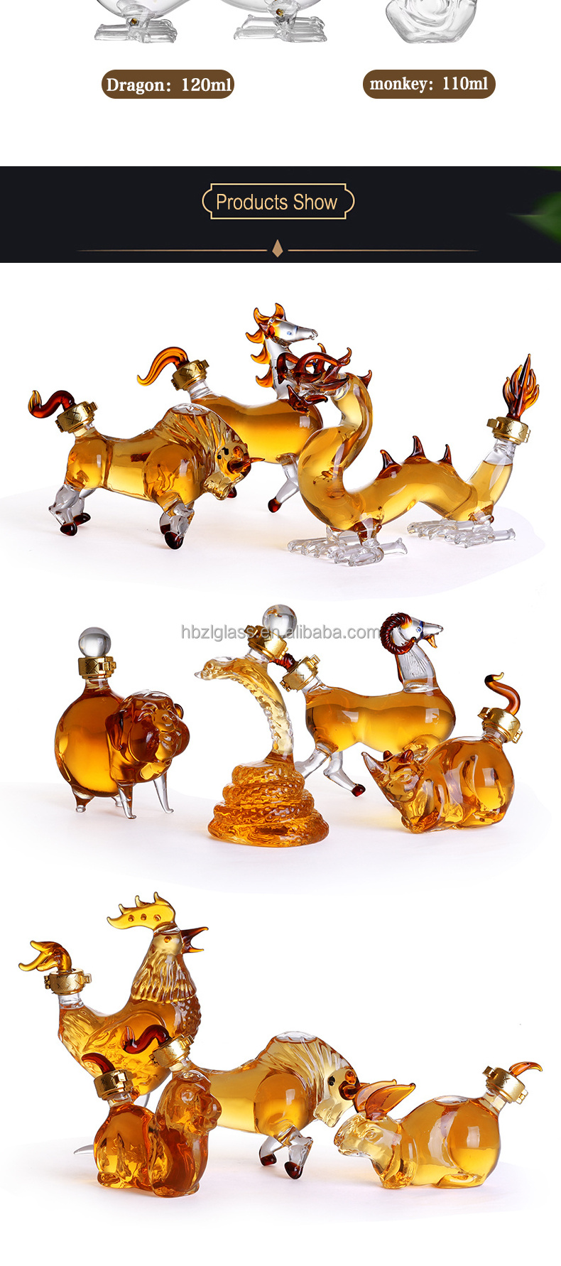 Hot sale!Custom Zodic Animal Cartoon Whiskey Decanter Glass Art Liquor Bottle Customized Glass Animal Shaped Alcohol Wine Bottle