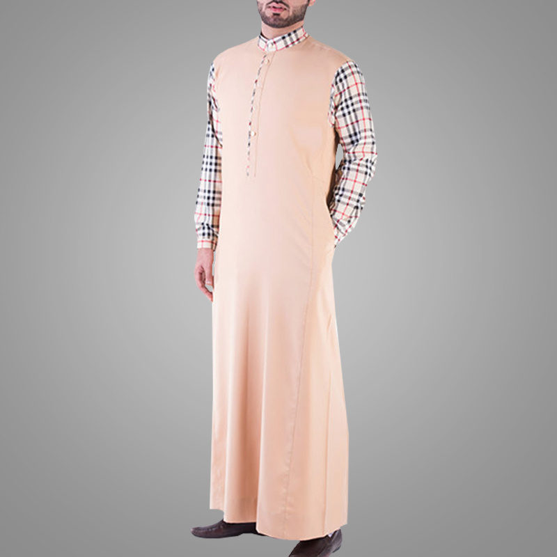 Sheikh Dresses Men's Manufacturers Wholesale Islamic Men's Arabic Pink Long Sleeve Robe Support Logo Customised Muslim Clothing