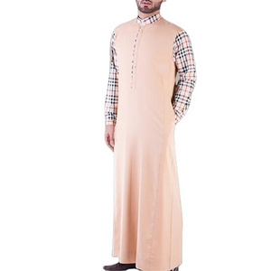 Sheikh Dresses Men's Manufacturers Wholesale Islamic Men's Arabic Pink Long Sleeve Robe Support Logo Customised Muslim Clothing