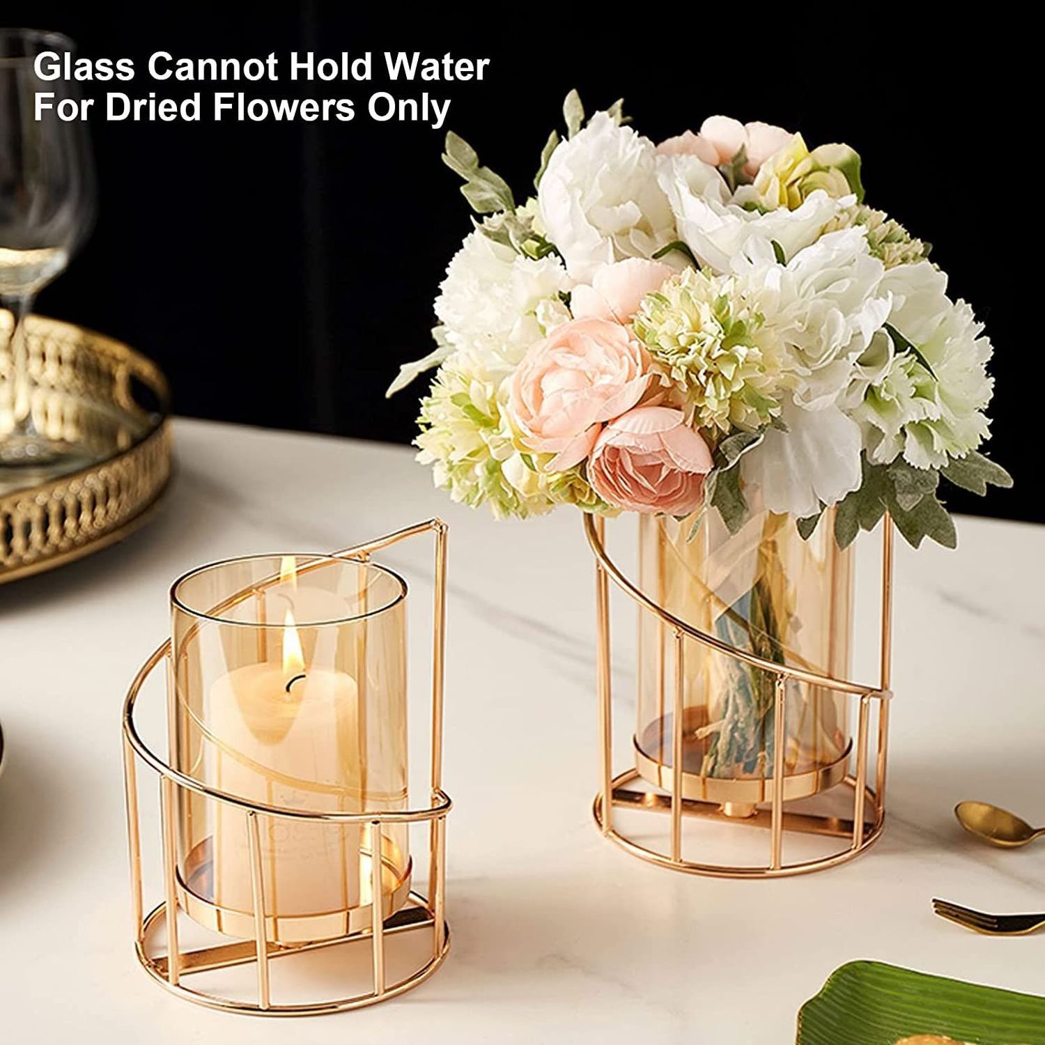 Glass Candle Holder Metal Candlestick Holder For Weddings Table Centerpieces Decoration