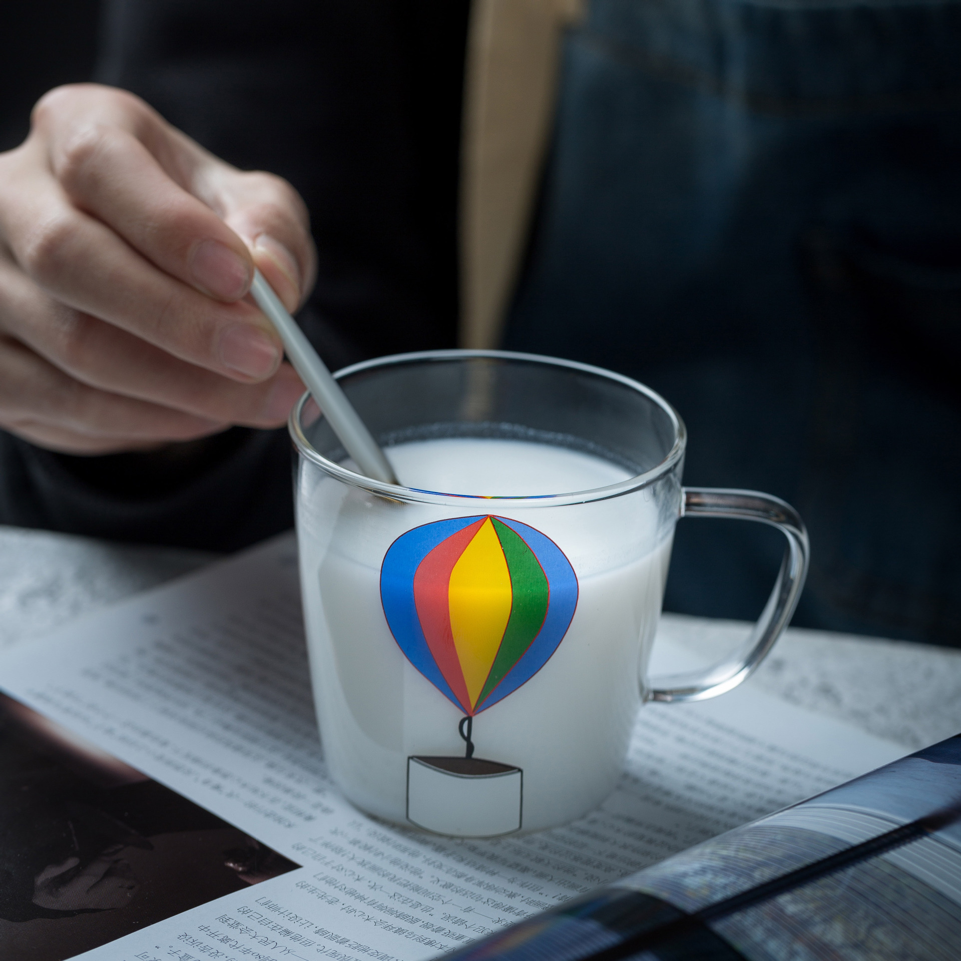 Ins style creative sky juice cup rainbow hot air balloon milk glass cup cute coffee cup