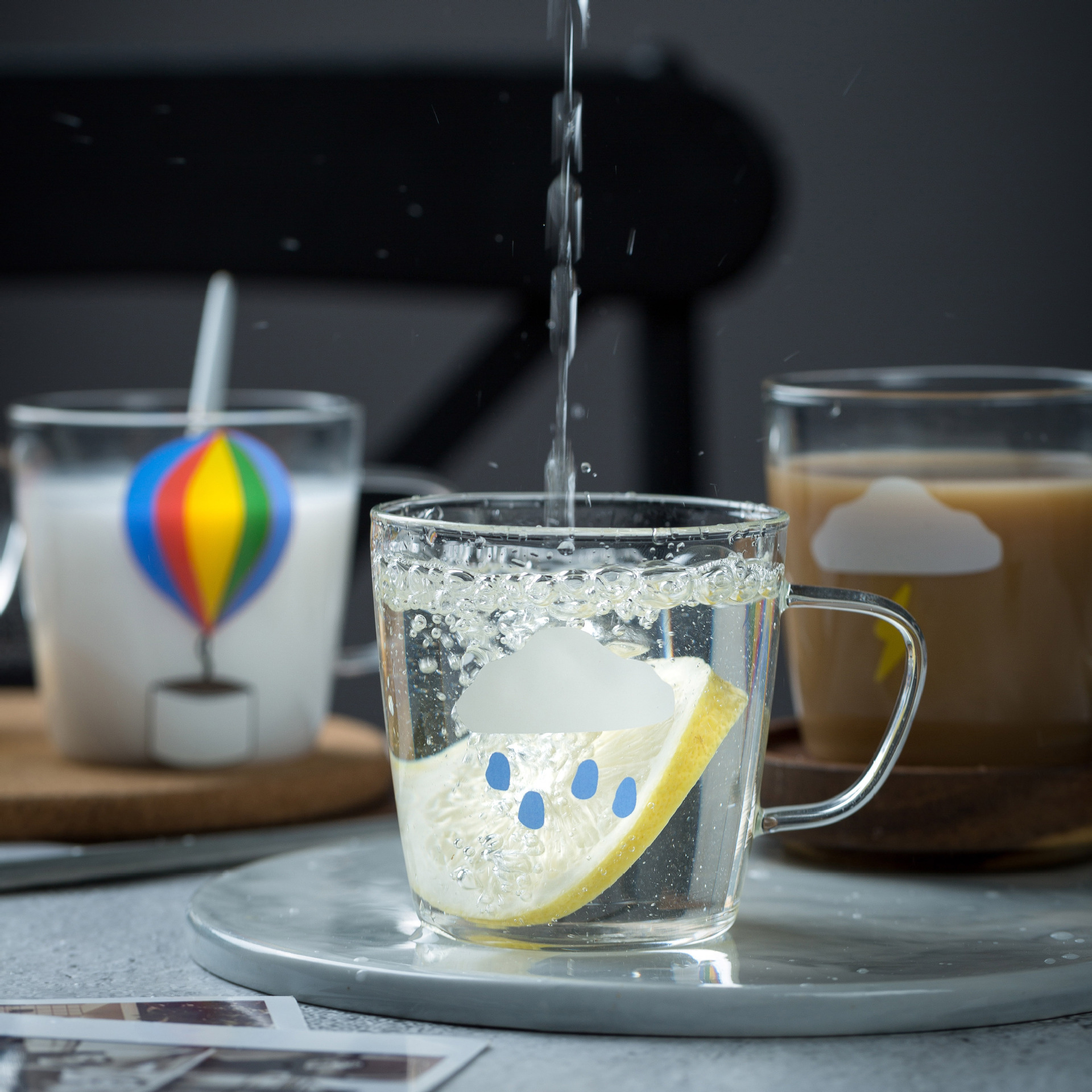 Ins style creative sky juice cup rainbow hot air balloon milk glass cup cute coffee cup