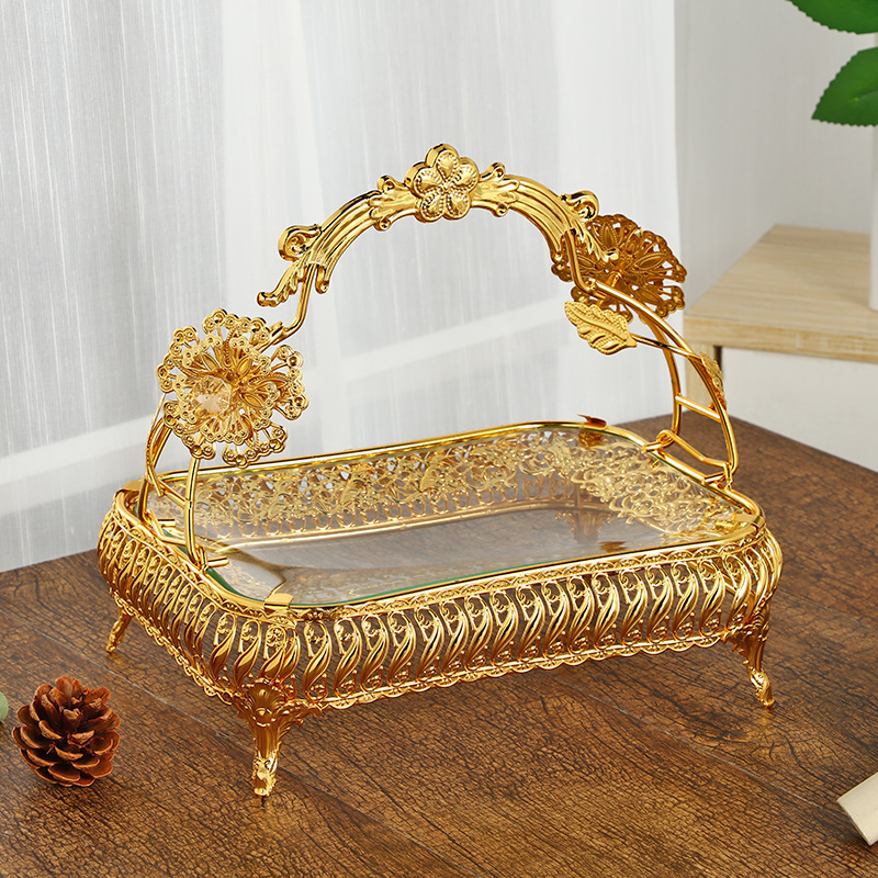 European style retro round fruit tray with waist collection and basket, square fruit basket furniture, living room dessert tray