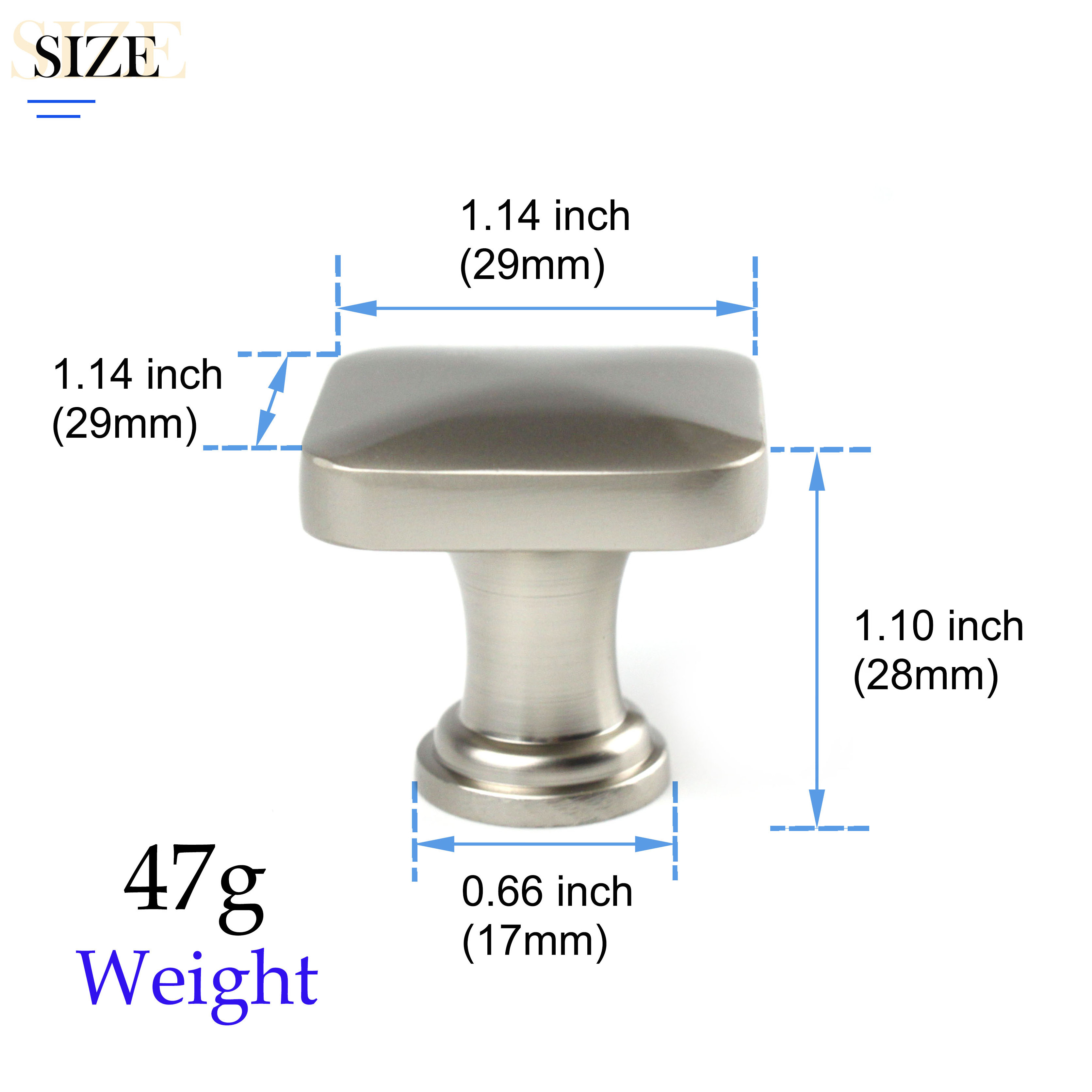 Brushed Satin Nickel BSN Zinc Alloy Cabinet Door Knobs Handles Square Kitchen Knobs for Furniture Cabinet