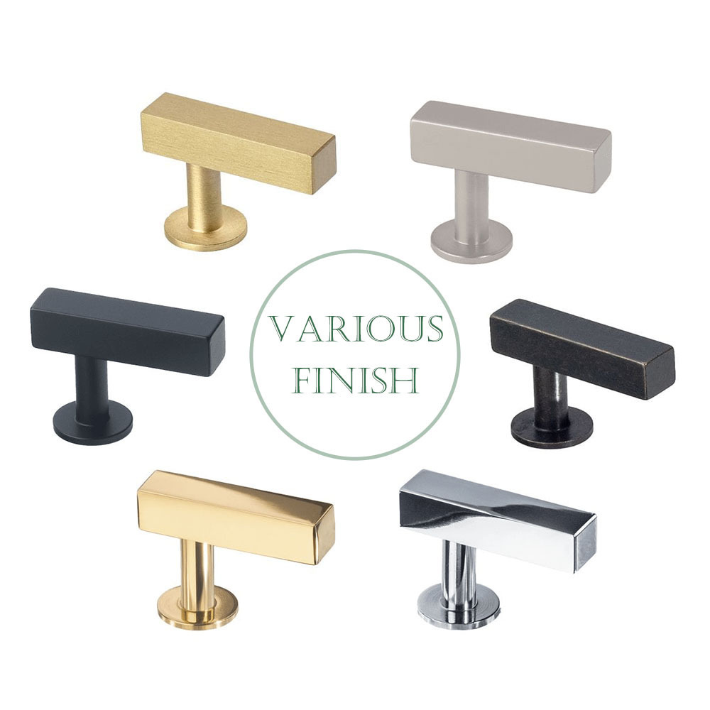 Square Single Hole T Shape Cabinet Knobs Zinc Alloy Zamak Kitchen Cupboard Drawer Handles Pulls