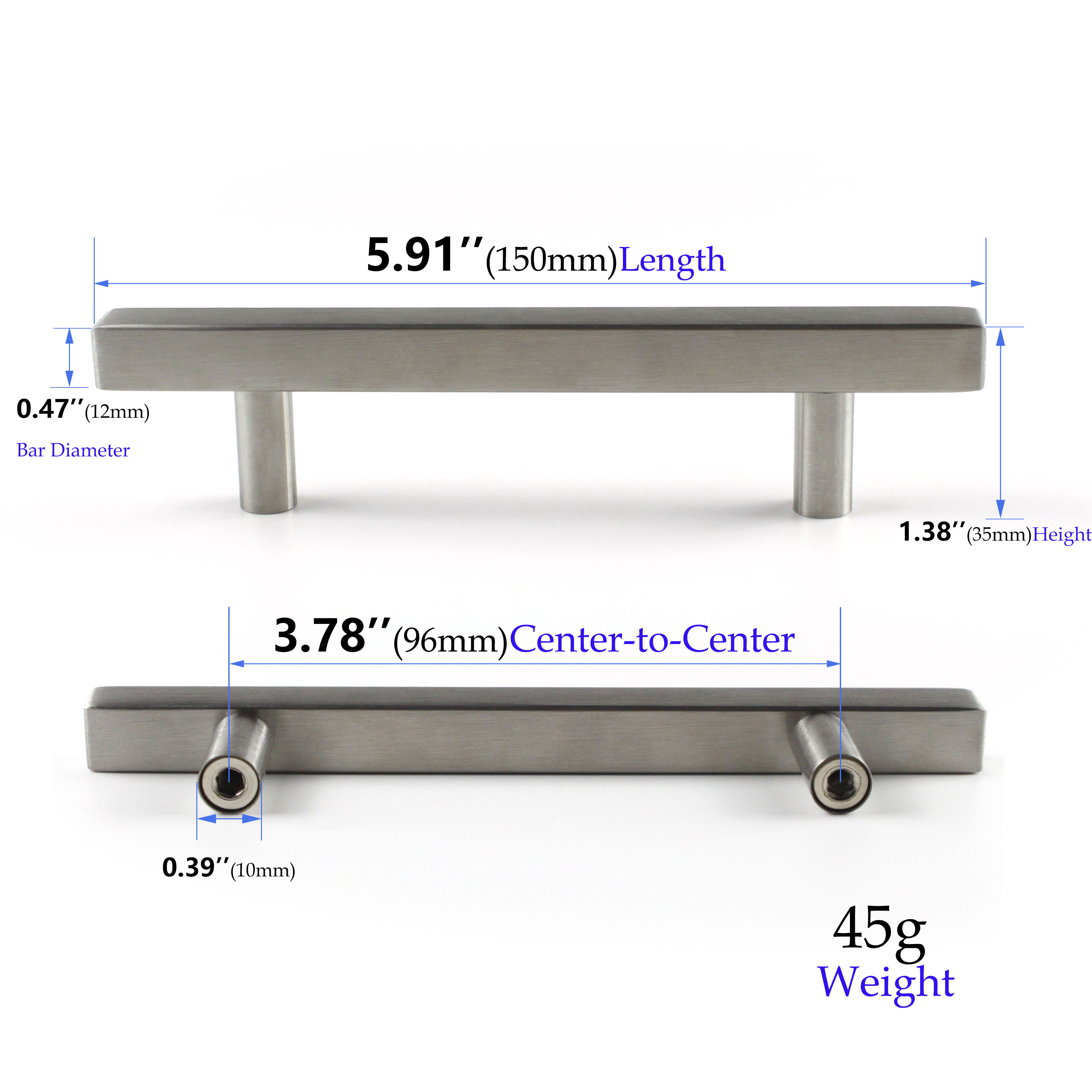 Kitchen Cabinet Square Handles Silver Drawer Pulls Hollow Stainless Steel T Bar Cabinet Door Hardware Handle