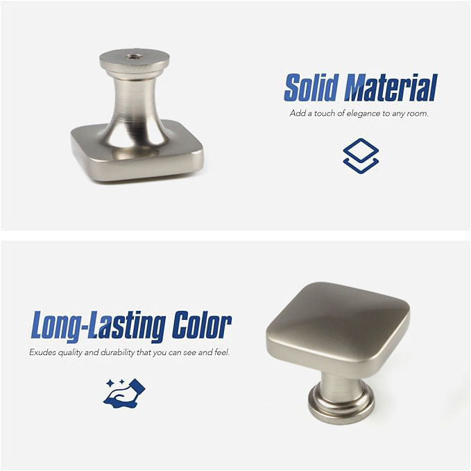 Brushed Satin Nickel BSN Zinc Alloy Cabinet Door Knobs Handles Square Kitchen Knobs for Furniture Cabinet