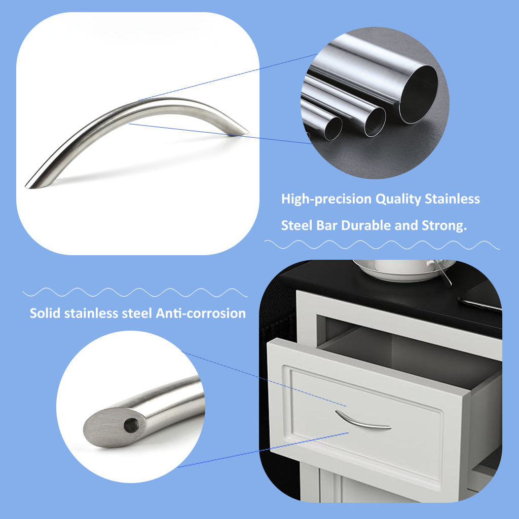 Custom Size Handle Stainless Steel SS Bridge Style Bow Shape C Shape Solid Furniture Cabinet Handles & Knobs