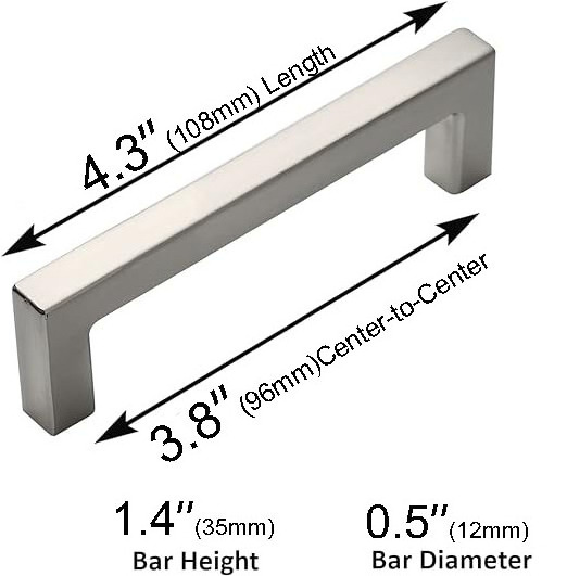 Brushed Nickel Drawer Handles Stainless Steel Hollow Dresser Pulls Square Bar Handle for Kitchen Cabinets