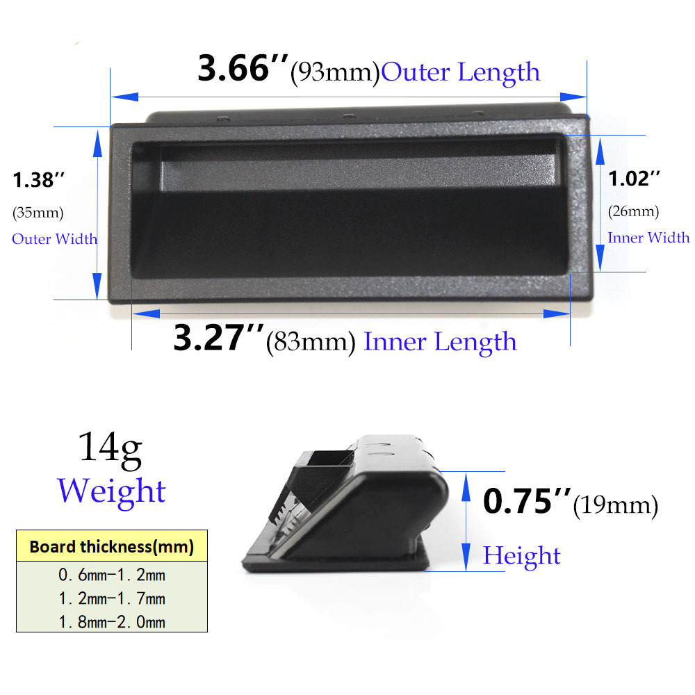 Rectangular Black Plastic Pulls Insert Hidden Integrated Cabinet Pull Sliding Closet Cupboard Door Handles