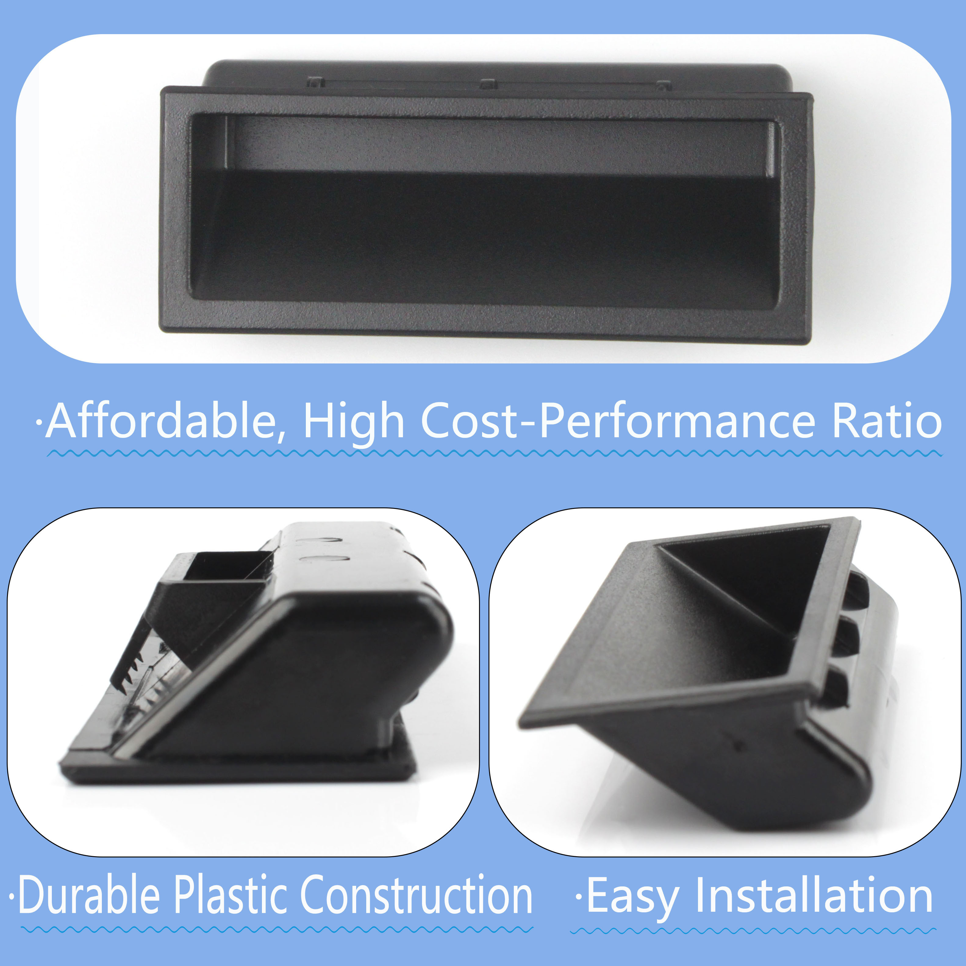 Rectangular Black Plastic Pulls Insert Hidden Integrated Cabinet Pull Sliding Closet Cupboard Door Handles