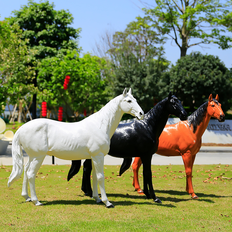 Life Size Statue Brown Black White Horse Figures Large Fiberglass Resin Animal Sculpture for Outdoor Garden Decoration