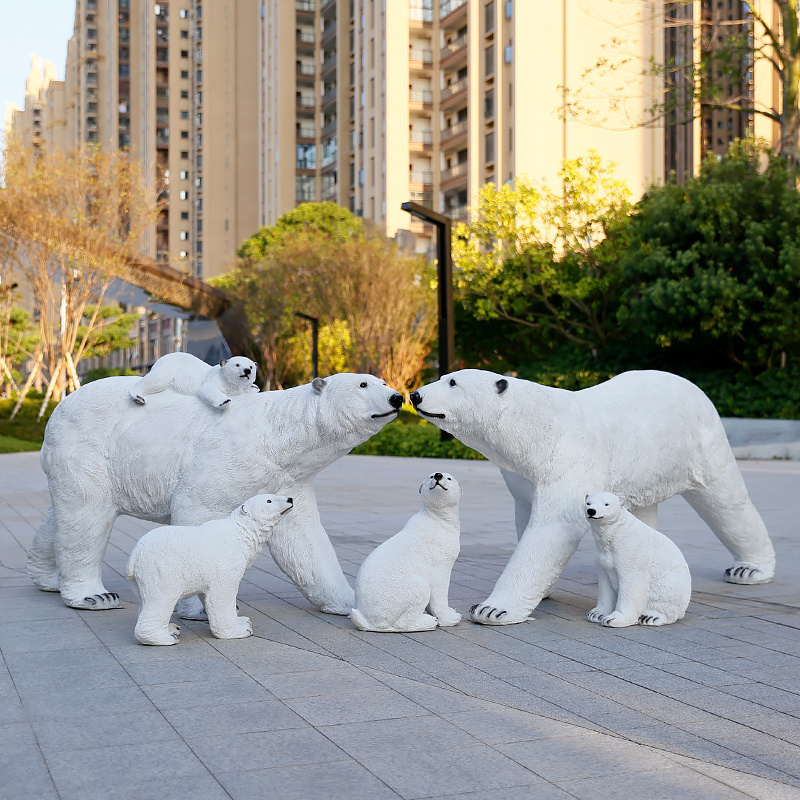 Life Size Polar Bear Statue Larger Fiberglass Animal Sculpture for Outdoor Garden Courtyard Landscape Christmas Decoration