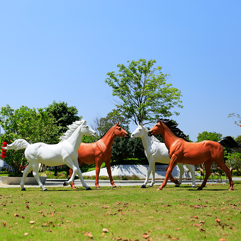 Life Size Statue Brown Black White Horse Figures Large Fiberglass Resin Animal Sculpture for Outdoor Garden Decoration