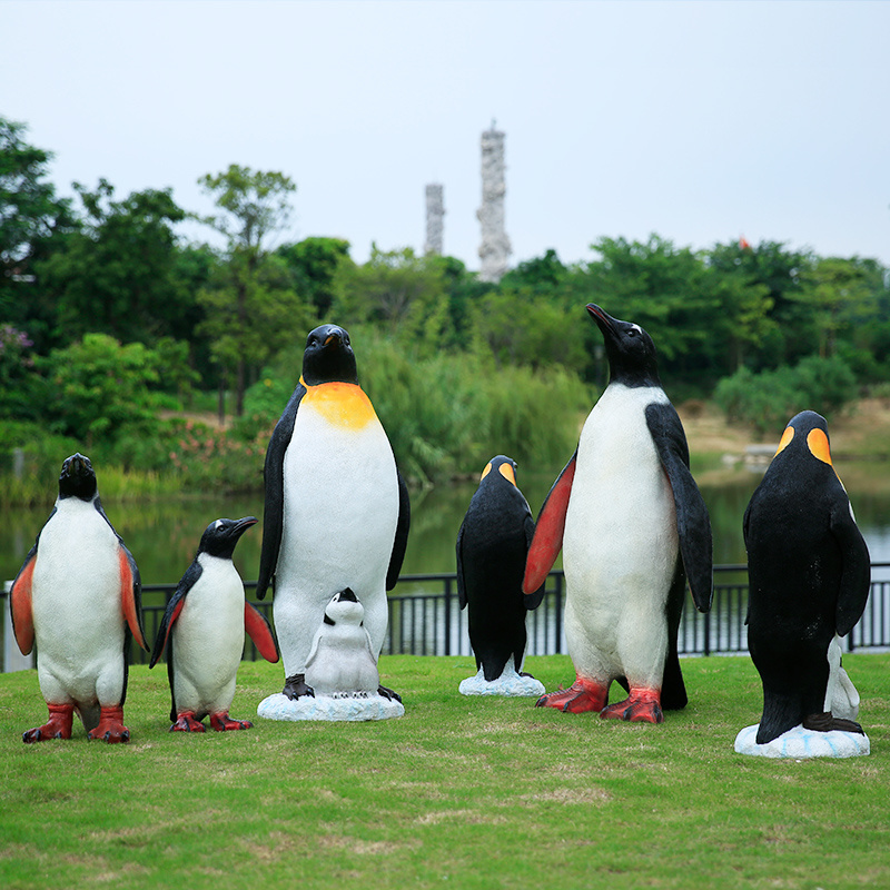 Life Size Penguin Statue Larger Fiberglass Simulation Animal Sculpture for Outdoor Garden Courtyard Landscape  Decoration