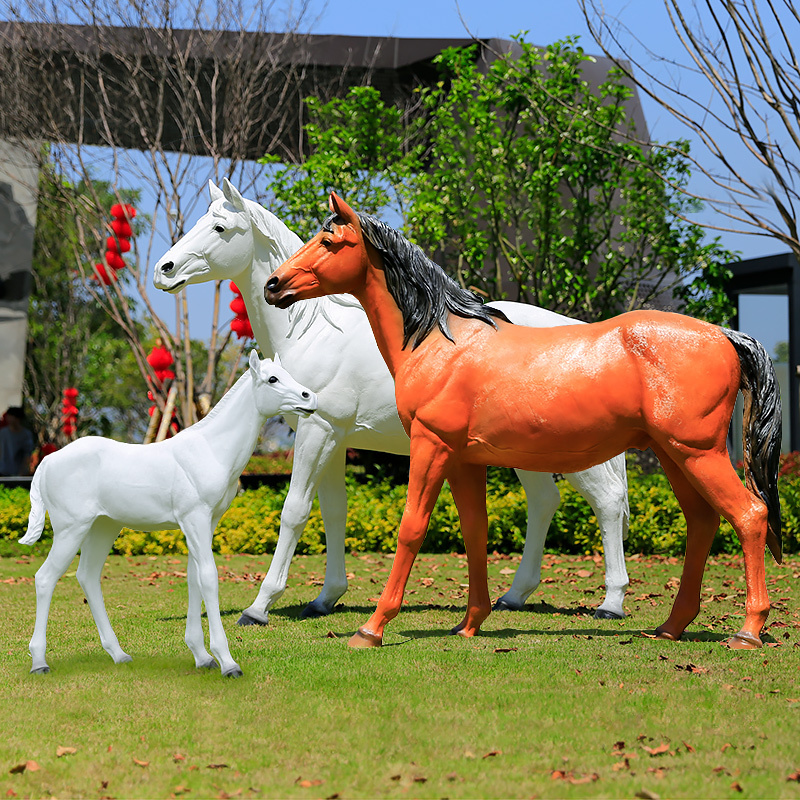 Life Size Statue Brown Black White Horse Figures Large Fiberglass Resin Animal Sculpture for Outdoor Garden Decoration