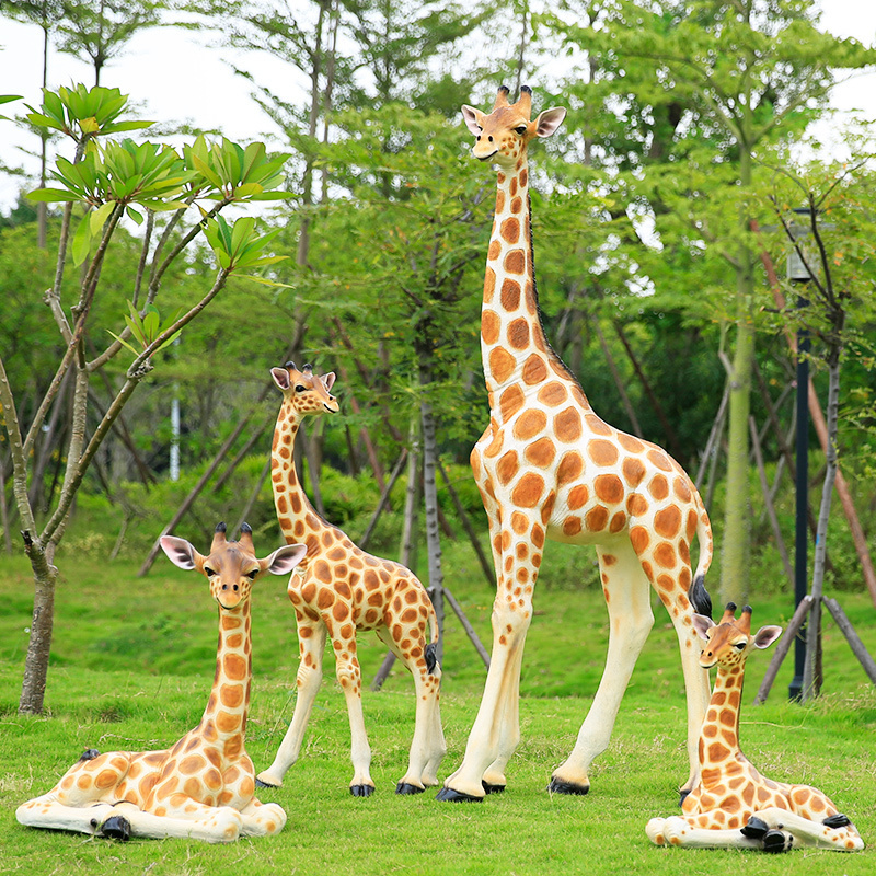 Life Full Size Giraffe Statue Large Blue Standing Giraffe Prop Fiberglass Animal Sculpture for Outdoor Garden Decoration