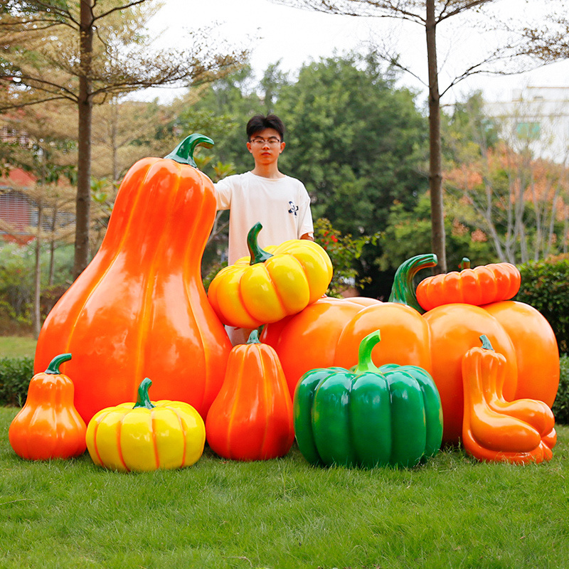 Simulation Smooth Surface Round Pumpkin Giant Fiberglass Sculpture for Home Outdoor Garden Hallowmas Decoration