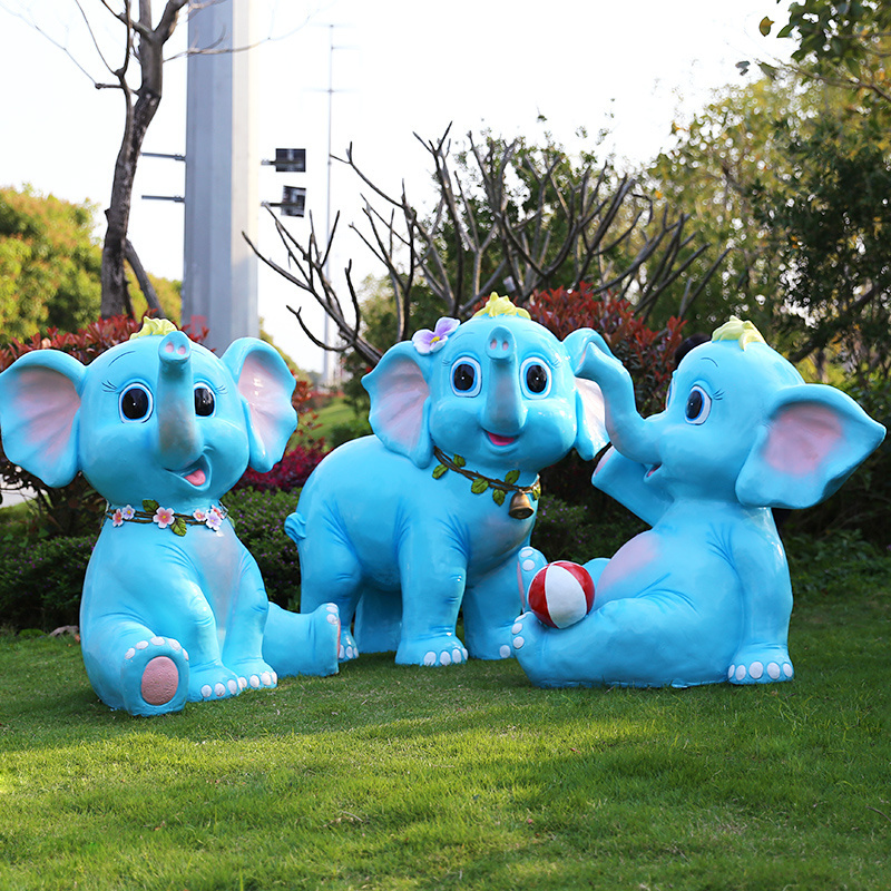 Cartoon Image Statue Cute Elephants Large Outdoor Animal Fiberglass Polyresin Sculpture for Garden Park School Plaza Decoration