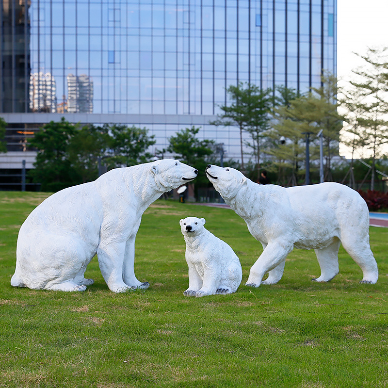 Life Size Polar Bear Statue Larger Fiberglass Animal Sculpture for Outdoor Garden Courtyard Landscape Christmas Decoration