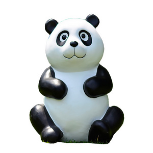 Cartoon Panda Statue Playing Football Figurine Large Fiberglass Polyresin Animal Sculpture for Outdoor Garden Decoration