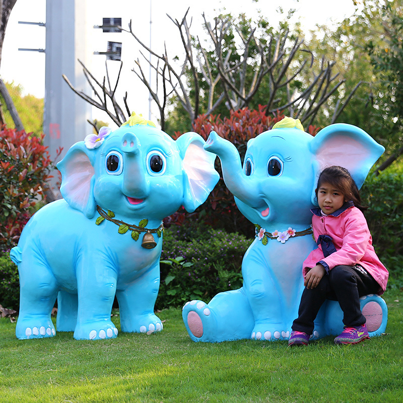 Cartoon Image Statue Cute Elephants Large Outdoor Animal Fiberglass Polyresin Sculpture for Garden Park School Plaza Decoration