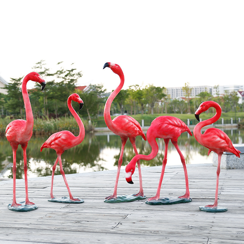 Life Size Statue Flamingo Bird Large Fiberglass Polyresin Animal Sculpture for Outdoor Garden Wedding Decoration