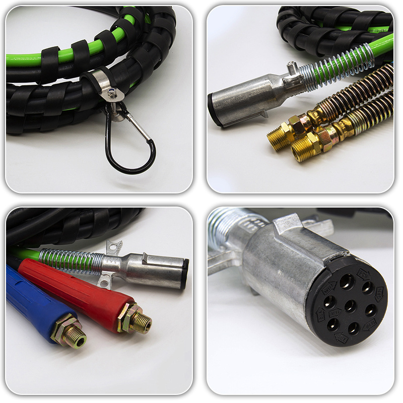 12 Ft 3 in 1 Air Power Line 7 Way Trailer ABS Electric Cable & Air Line Hoses Kits for Trailer Brake System