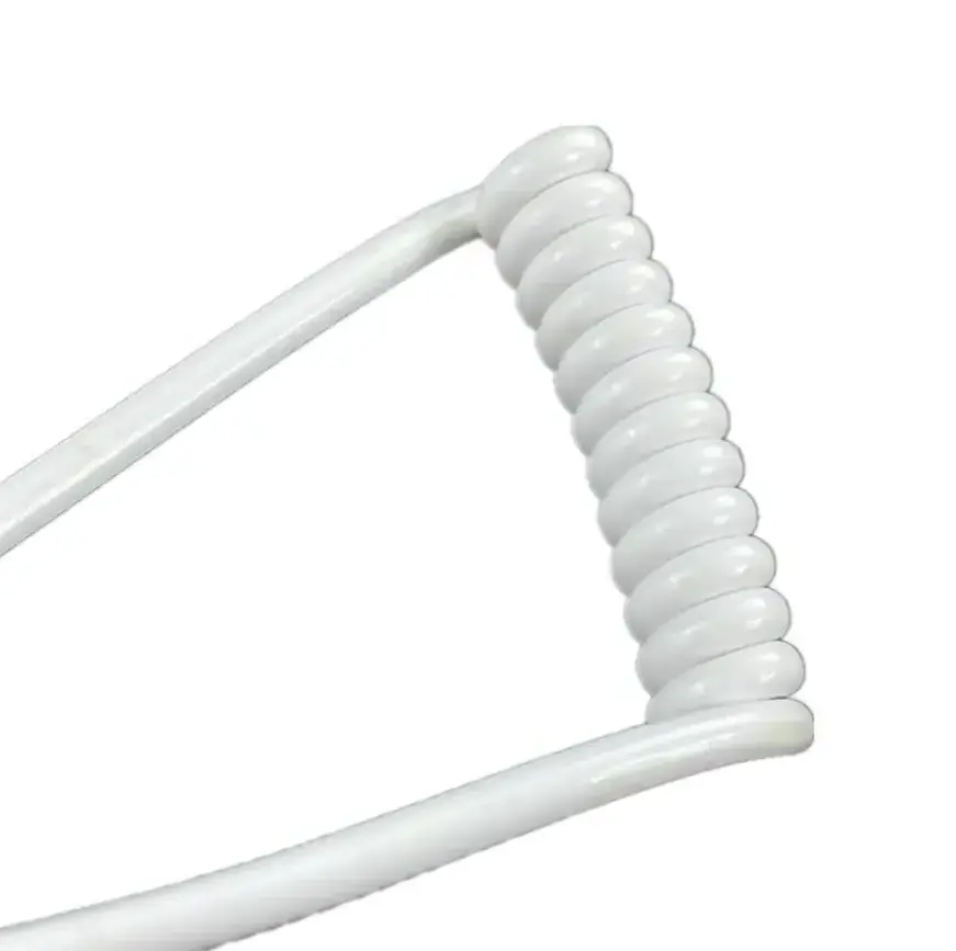 white PU Extension spring cables Electrical coil cables Spring wire coiled cable