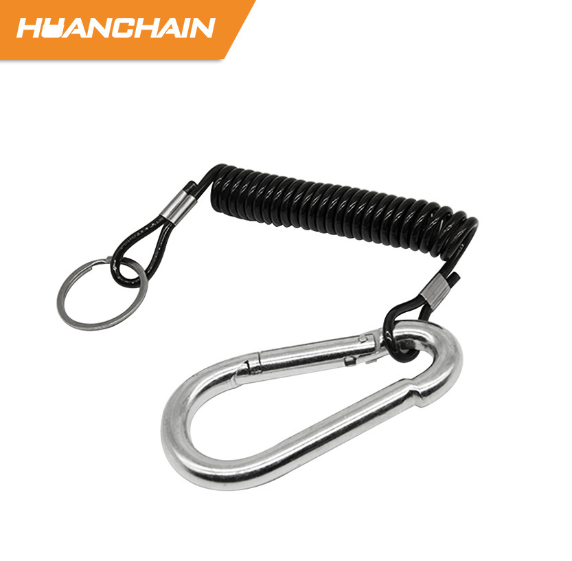 retractable spiral plastic coated steel cable coil lanyard for hanging tools