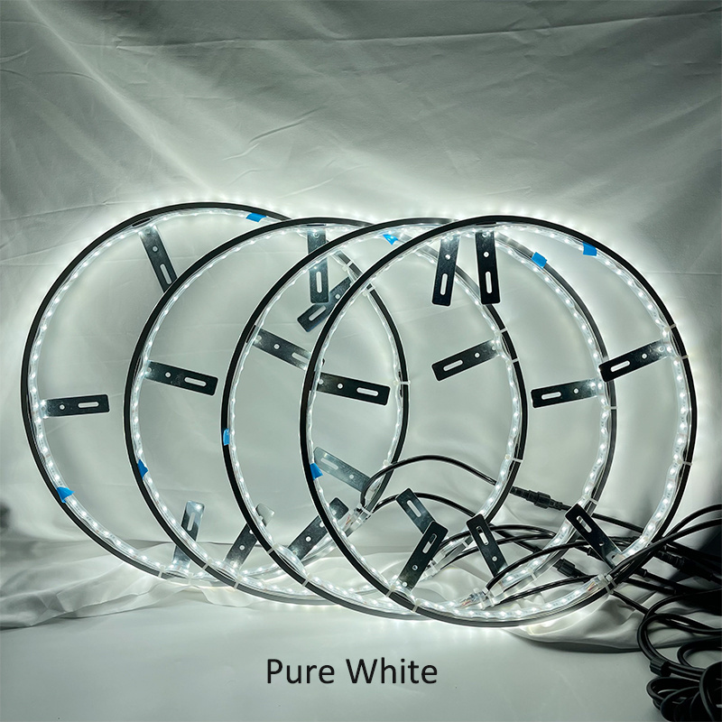 LED Wheel Ring Light Kit 15.5'' Inches RGBW Turn Signal and Braking Function can Controlled by Remote and APP (Double Row)