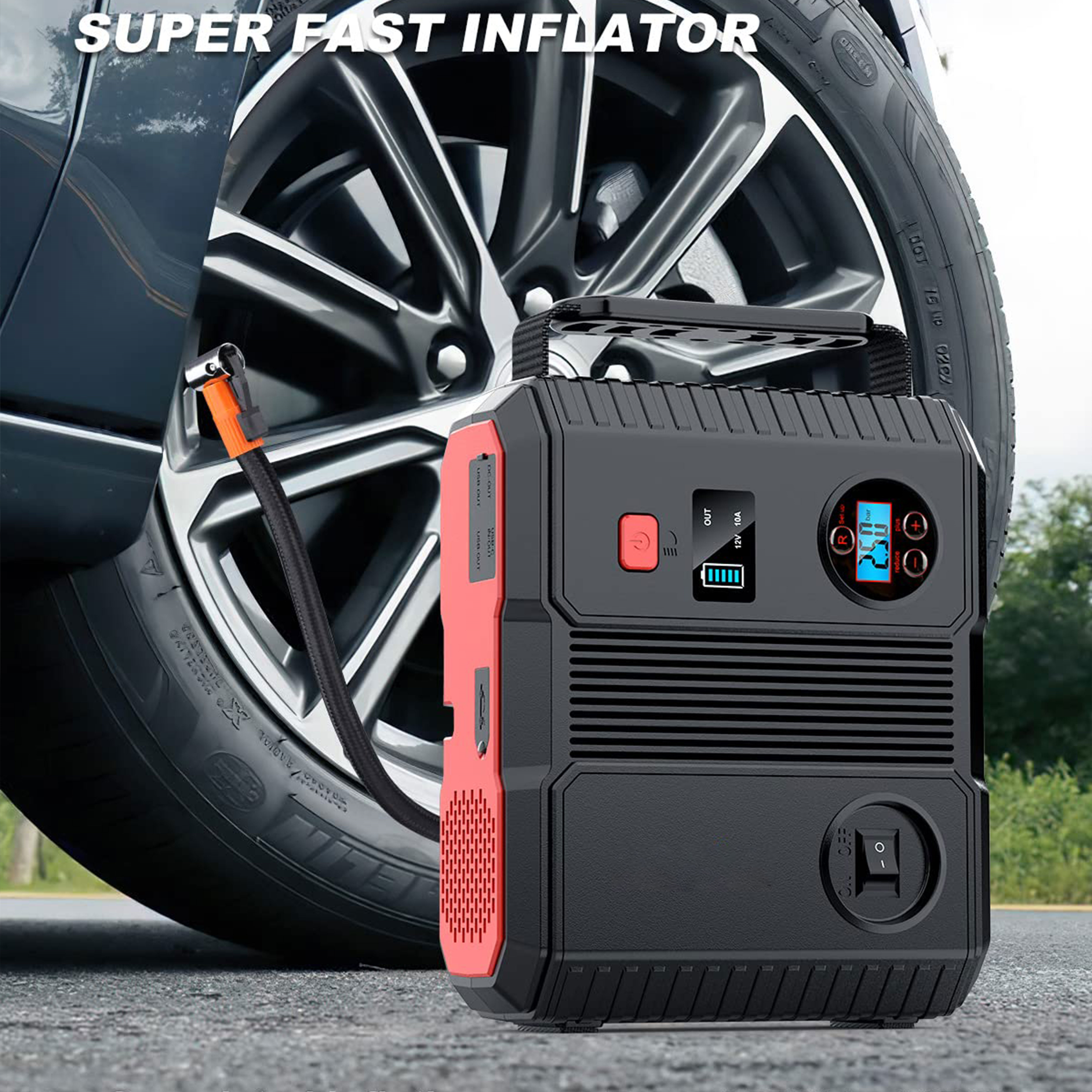 Jumpstarter Car Jump Starter 2000A 23800 Mah 12V Flashlight Portable Car Jump Starter Power Bank With Air Compressor