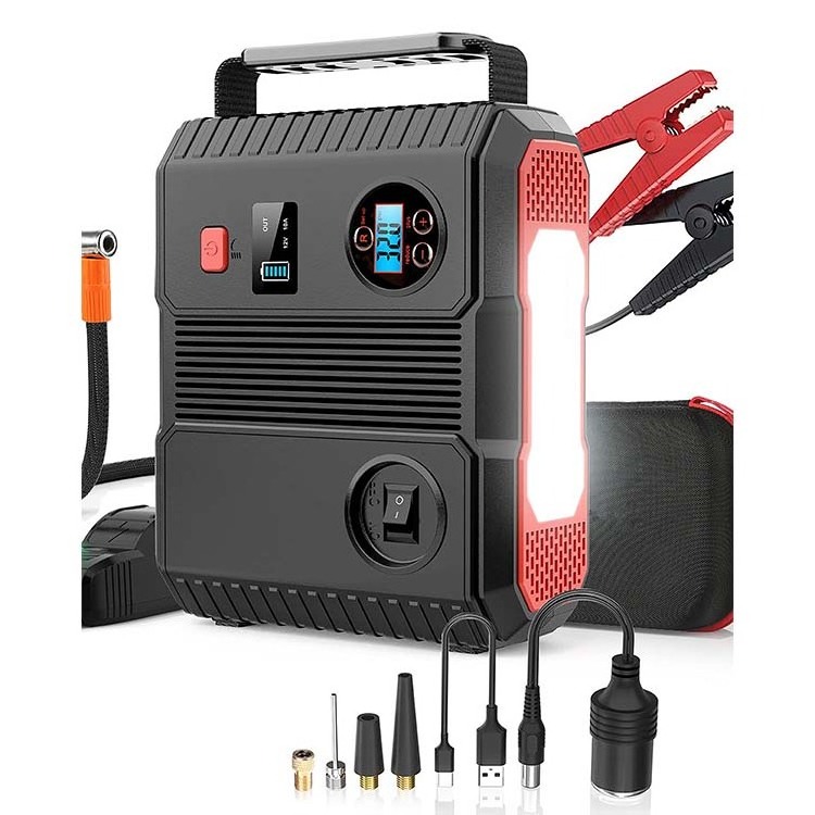 Car Battery Charger 150 Psi Tire Car Portable Jump Starter 3000A  For Outdoor Emergency Rescue Jump Starter With Air Compressor