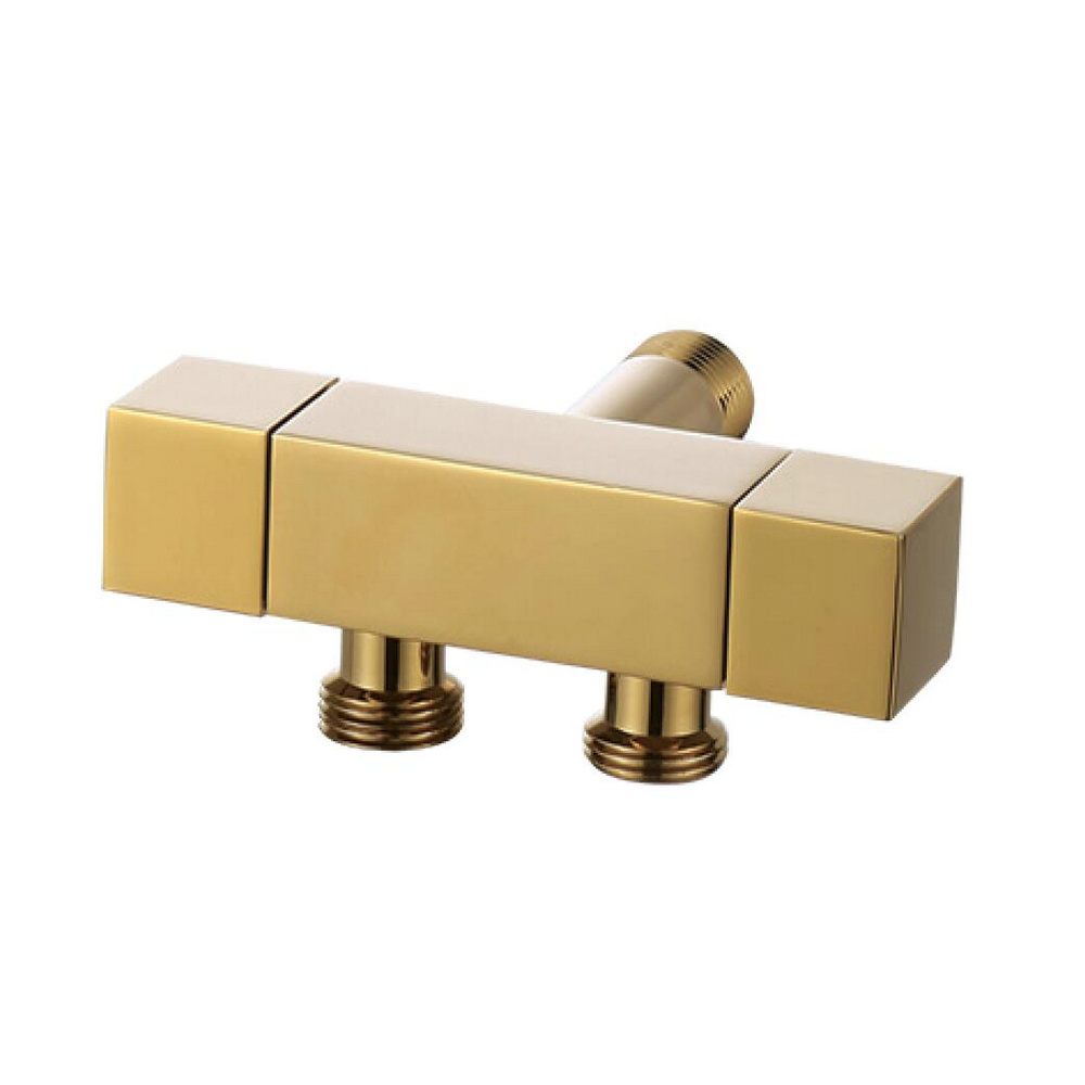 Golden brush gold brass 2 way square angle valve with double outlet and 2 handles for toilet spray gun and shattaf