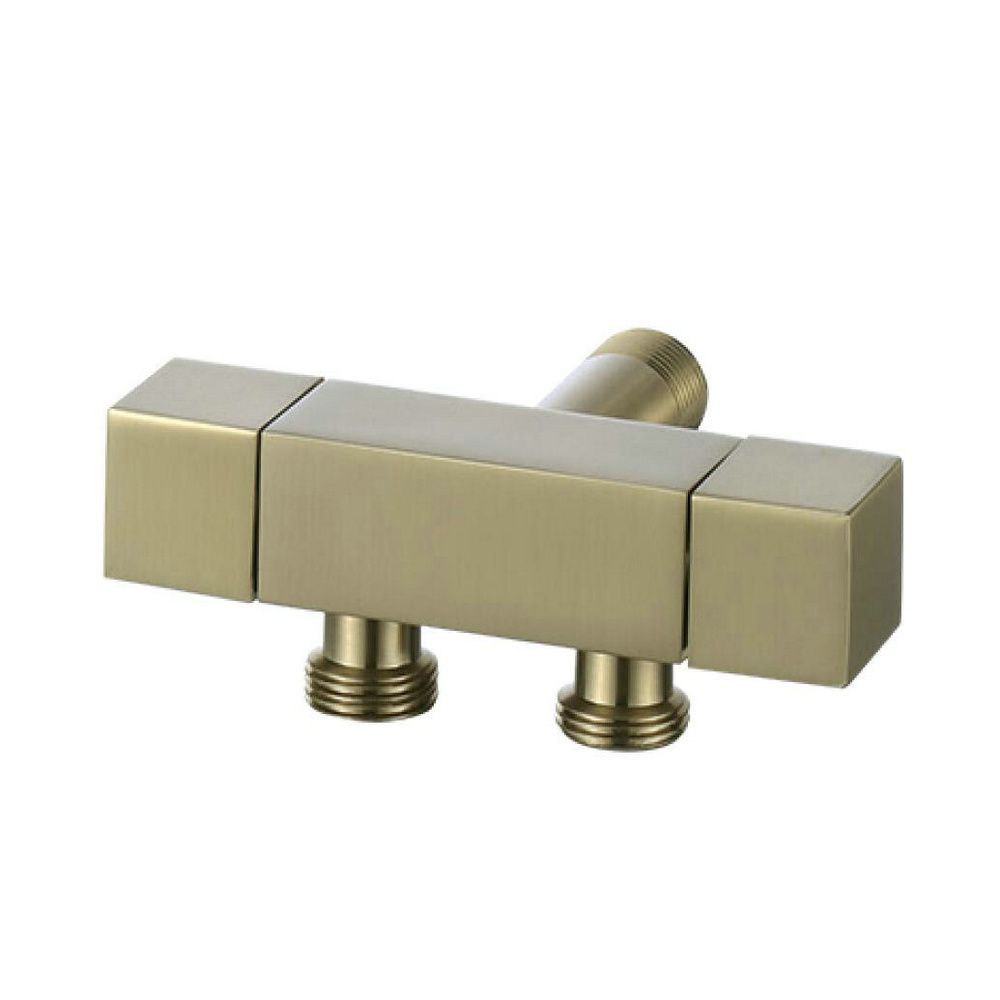 Golden brush gold brass 2 way square angle valve with double outlet and 2 handles for toilet spray gun and shattaf