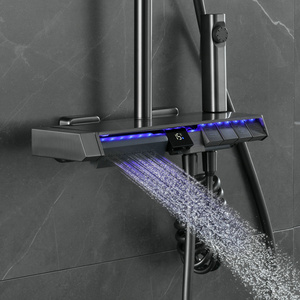 HANC digital display smart mixer with LED light 5 function piano button shower gun metal thermostatic shower set