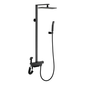 Push Button 4 function thermostatic shower mixer with  hand bidet black bathroom shower set