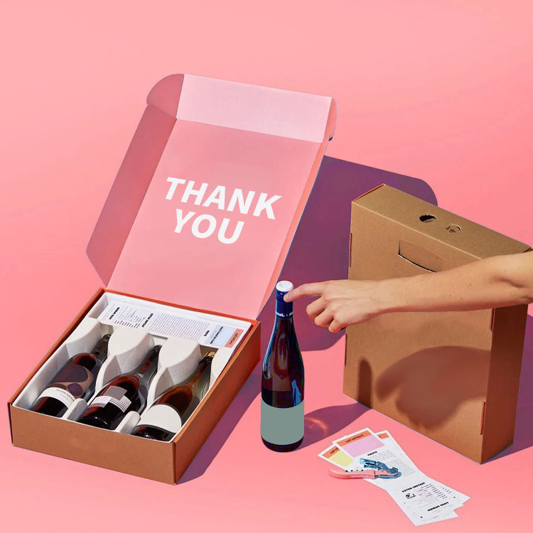 Recyclable custom wine bottle insert Kraft paper mailer packing cardboard shipping boxes Beer VODKA for gift packaging box