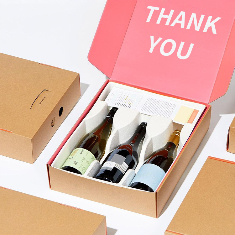 Recyclable custom wine bottle insert Kraft paper mailer packing cardboard shipping boxes Beer VODKA for gift packaging box