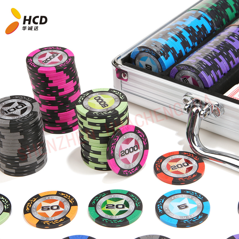 Wholesale Casino Custom Poker Chips Clay material 300 Piece Set 14g Clay Poker Chips set with aluminum case