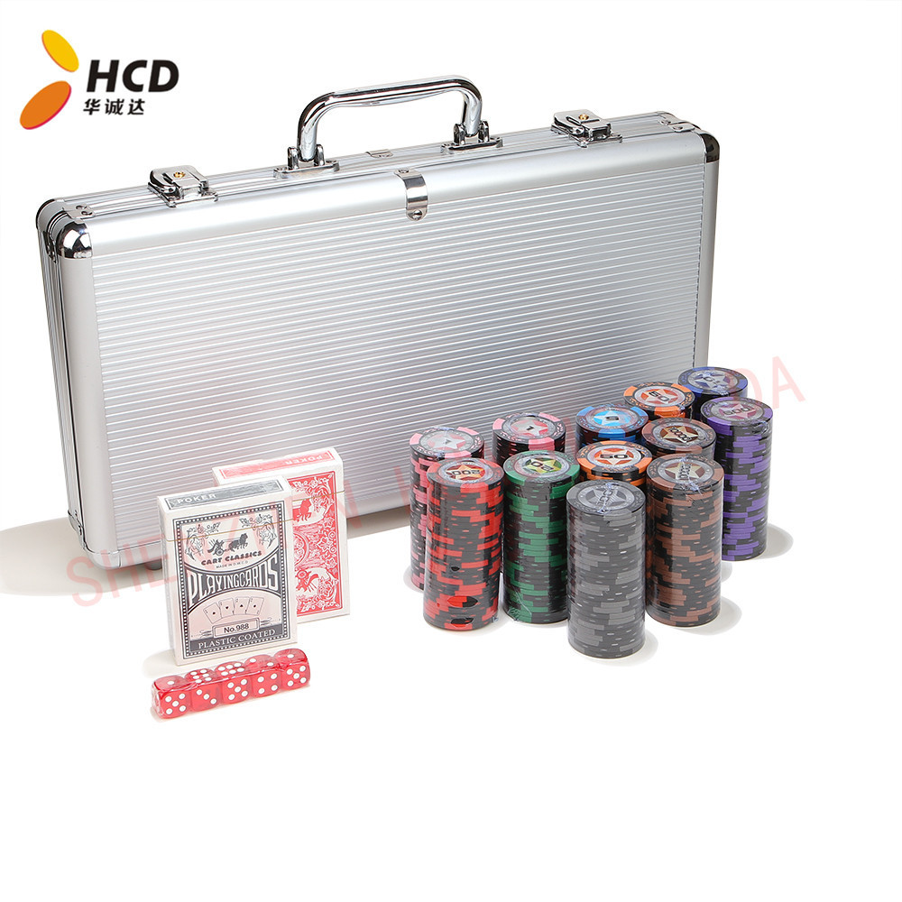 Wholesale Casino Custom Poker Chips Clay material 300 Piece Set 14g Clay Poker Chips set with aluminum case