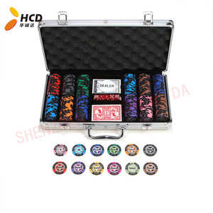 Wholesale Casino Custom Poker Chips Clay material 300 Piece Set 14g Clay Poker Chips set with aluminum case